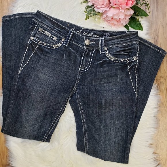 LA Idol Dark Wash Skinny Rhinestone Jeans - Picture 2 of 5